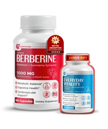 Berberine 1000mg Liposomal 180 Capsules | Cinnamon & Gymnema | Max Absorption for Metabolic Digestive & Heart Support 180 count (pack of 1)