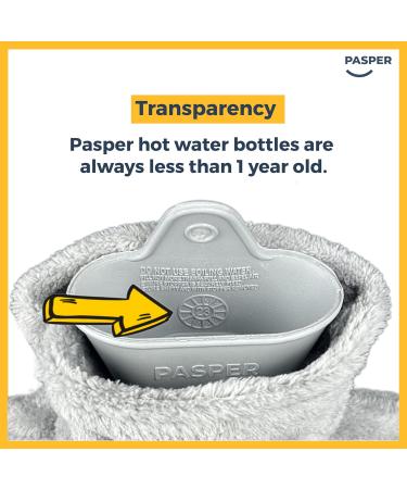 Pasper XXL Hot Water Bottle with Fluffy Grey Cover - Extra Large 3.5L for Pain Relief, Period Cramps, Neck & Shoulder - Ideal for Babies, Children, and Adults - Buy Online on GoSupps.com