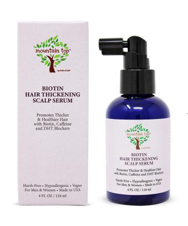 MOUNTAIN TOP Hair Thickening Scalp Serum (4 Ounce / 118ml) with Argan Oil, Biotin, Caffeine, DHT Blockers, & Saw Palmetto - For Thicker, Healthier and Fuller Looking Hair