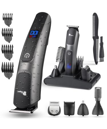 Fagaci Gentle with Skin 5 in 1 Hair Trimmer Waterproof Turbo Speed Quick Charge Body Hair Trimmer for Facial Pubic Groin Electric Hair Beard Trimmer for Men Professional Metal Gray