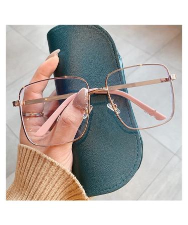 KDOQ reading glasses square anti-blue light glasses in rose gold large frame for women oversized computer glasses made of vintage alloy fashionable decoration (color: pink size: +250