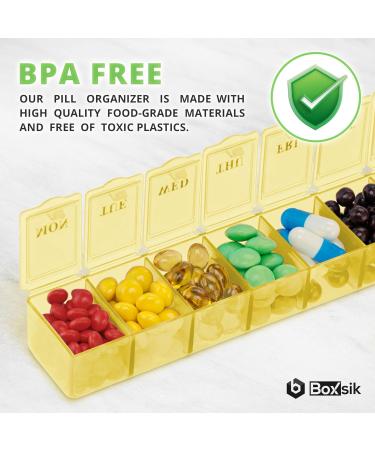 Buy BoxSik Yellow Pills Box Organizer | 7-Day Weekly Medication Container for Vitamins & Supplements - Perfect for Travel - Buy Online on GoSupps.com