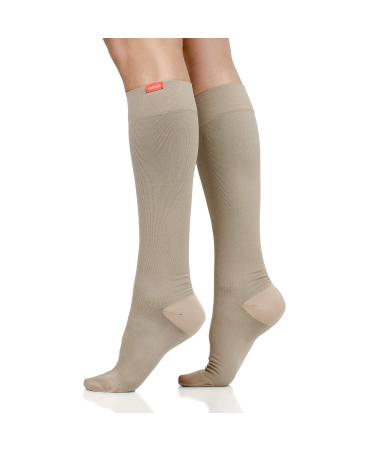 VIM & VIGR Moisture-Wick Nylon 15-20 mmHg Graduated Compression Socks for Men and Women (Cashew S/M)