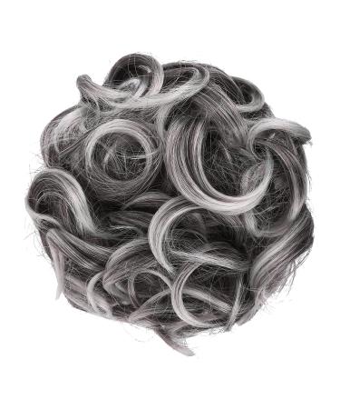 Girls Messy Curly Big Hair Scrunchies - Synthetic Donut Updo Hair Piece (Natural Black Tip Gray) - 2.82 oz - Buy Online on GoSupps.com