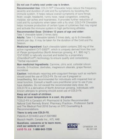 COLD-FX Grape Chewables Ginseng Extract Reduce Chance Cold and Flu Support Immune System - 45 Vegan Capsules Grape 45 count (Pack of 1) - Buy Online on GoSupps.com