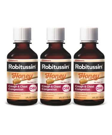Robitussin Honey Cough and Chest Congestion DM Children's Cough Medicine Made with Real Honey for Flavor - 4 Fl Oz x 3 - Buy Online on GoSupps.com