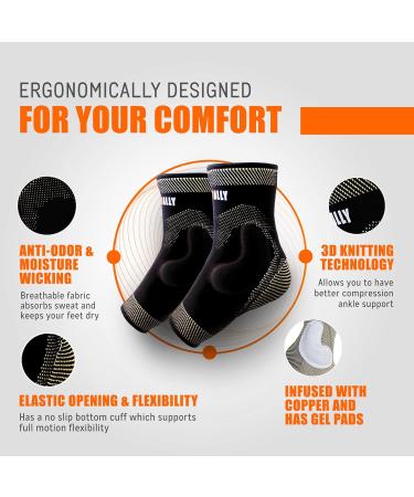 NeoAlly Copper Ankle Brace with Gel Pads - Compression Sleeve for Plantar Fasciitis Foot Pain & Sprained Ankle Support (Medium 1 Pair) - International Shipping Available - Buy Online on GoSupps.com