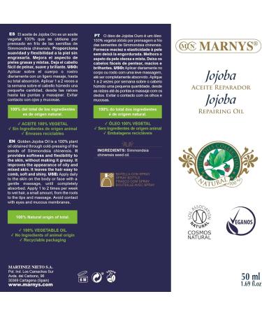 Marny's 100% Natural Repairing Jojoba Oil Hydrating for Hair Face Cuticles Body & Nails - 50 Mililitros Bottle - Buy Online on GoSupps.com