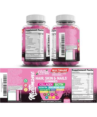 Clean Nutraceuticals Biotin Collagen Keratin Gummies | Hair Skin and Nails Vitamins for Women | Hyaluronic Acid Bamboo Vitamin A C D3 E Folate with Saw Palmetto Silica B3 B12 Vegan Gummy - Buy Online on GoSupps.com