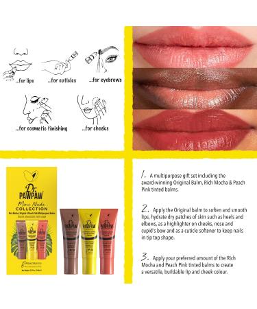 Dr. Pawpaw Mini Nude Collection Lip Balms Gift Set - 3 Vegan Lip Care for Dry Lips Blush & Bronzer 25ml Natural Ingredients - Buy Online on GoSupps.com