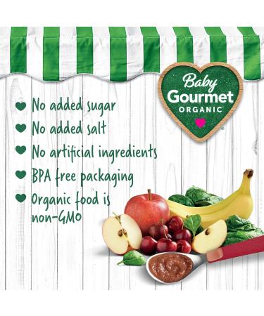 Baby Gourmet Organic Puree Baby Food Pouches - Cherry Banana & Spinach - No Added Sugar Or Salt Non GMO No Fillers Gluten Free Kosher (128ml) 12 Pack - Buy Online on GoSupps.com