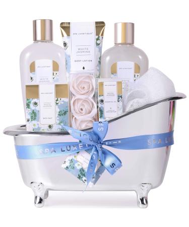 Spa Luxetique Spa Gift Set Pamper Gift Sets for Women 8pcs Jasmine Bath Gifts Sets with Essential Oil Body Lotion Bath Bombs Mum Gifts Mother's Day Birthday Gifts for Women White Jasmine