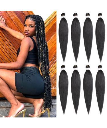 XTREND 8 Packs 36 Inch Long Pre Stretched Braiding Hair EZ Braiding Hair Extensions for Box Braids Hot Water Setting Soft Yaki Texture Kanekalon Crochet Hair Extensions for Braiding 36 Inch (Pack of 8) 1B#
