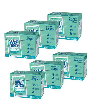 Wet Ones Sensitive Skin Hand and Face Wipes, Unscented, 24 Individually Wrapped Wipes (Pack of 6), Packaging May Vary