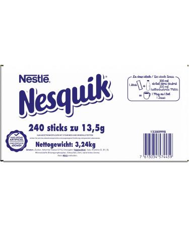 Nestl Nesquik Cocoa Powder Drink - Chocolate Flavor - Breakfast - Box of 240 Individual Sticks 13.5 g - Buy Online on GoSupps.com