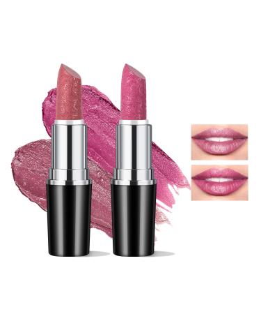 Anglicolor 2PCS Metallic Glitter Lipstick Lipstick Highly Pigmented Glitter lipstick Moisturising Velvety smooth application Creamy sculpted design lipstick (#11+#15)
