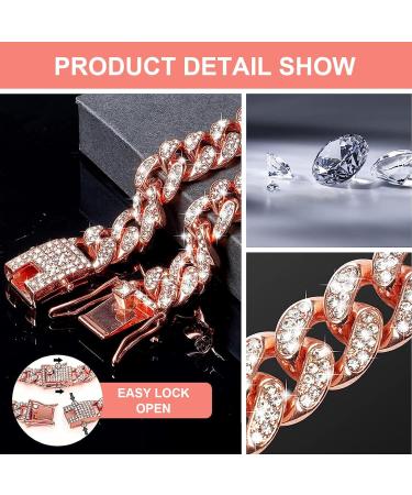 Rosegold Dog Chain Diamond Cuban Collars Walking Rosegold Metal Chain Collar with Design Secure Buckle Pet Cuban Crystal Jewelry Collar Necklace Accessories for Dogs Cats(Rosegold 10inch) 10inch Rosegold - Buy Online on GoSupps.com