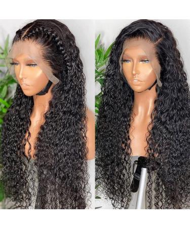 Deep Wave Lace Front Wigs 24 inch Pre Plucked Natural with Baby Hair 13x4 Glueless HD Lace Frontal Wig for Women 180% Density Unprocessed Brazilian Virgin Human Hair Wet Wavy Curly Wig Natural Color 24 Deep Wave Lace Front…