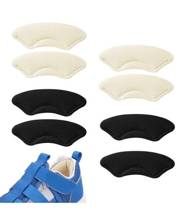 Heel Grips for Kids and Ladies Shoes Soft Heel Cushion Pads Heel Grips for Shoes Too Big Self-adhensive Shoes Heel Inserts for Prevent Rubbing and Sliding(Black+Beige) (4 Pairs B)