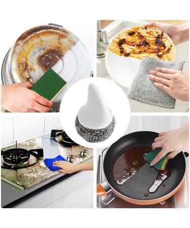 Besreey Stainless Steel Pot Scrubber | Stainless Steel Scrubber Pot Brush with Handle - Scouring Stubborn Messes Kitchen Brush Replaceable for Pans Barbecue Grill Grey - Buy Online on GoSupps.com