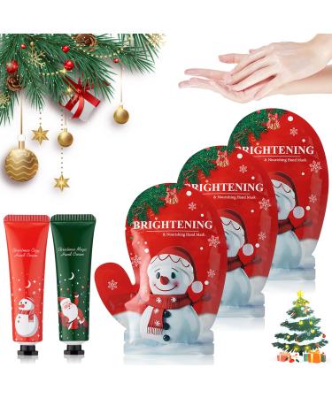 HapDeFu Exfoliating Glove Professional Hand Care Christmas Kit with 3 Hand Masks and 2 Hand Creams Intense Repair to Soften Skin