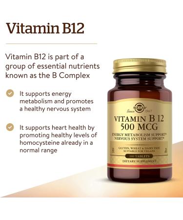 Solgar Vitamin B12 500 mcg - 100 Tablets | Boost Energy & Support Nerve Health - Buy Online on GoSupps.com