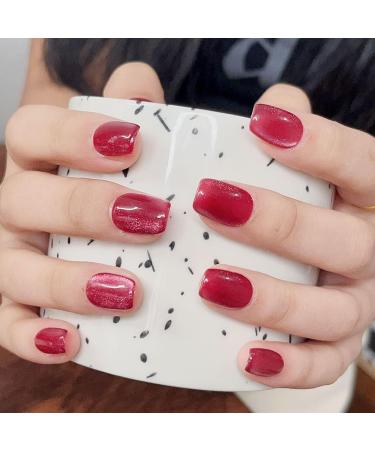 Handmade Press On Nails-Short Red Cat Eye with Removable and Reusable Design for Luxury and Elegant Nail enhancement (Color : L) - Buy Online on GoSupps.com
