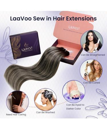 LAAVOOGAGE Real Hair Extensions - Ombre Sew-In Weft 100g 50cm Black Silver Tresses | Remy Human Hair for Stunning Looks - Buy Online on GoSupps.com