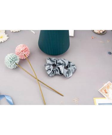 2 Pcs Premium Silk Scrunchies for Women - Blue Satin Ponytail Holder & Elastic Hair Ties - Buy Online on GoSupps.com