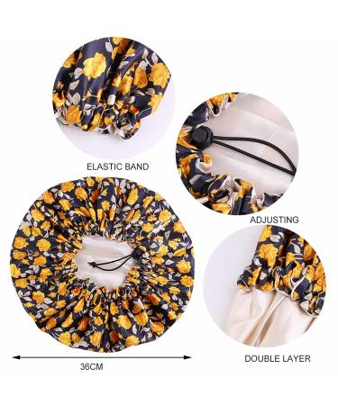 Satin Bonnet Large Shower Cap for Women - Reusable & Waterproof - Adjustable Size - Silk Bonnet for Long Hair - 2 Pack (Black Blue) - Buy Online on GoSupps.com