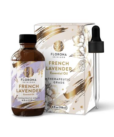 Florona French Lavender Premium Quality Essential Oil - 4 fl oz, Therapeutic Grade for Hair, Skin, Diffuser Aromatherapy, Soap & Candle Making