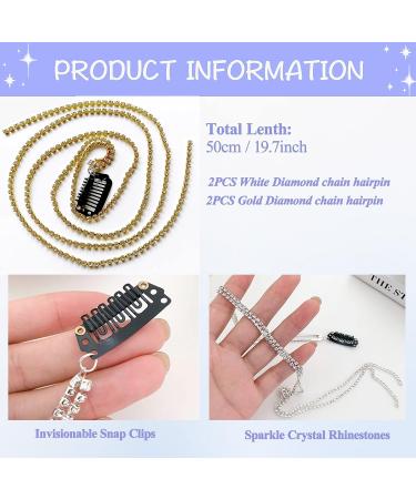 Sparkle Hair Chains - Rhinestone Clips for Braiding - Silver & Gold Extensions - 4 Count - Buy Online on GoSupps.com