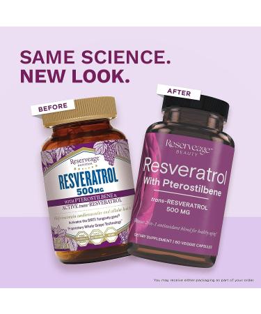Reserveage 500mg Resveratrol with Pterostilbene | Antioxidant Supplement for Cardiovascular Health | Supports Healthy Aging | 60 Capsules - Buy Online on GoSupps.com