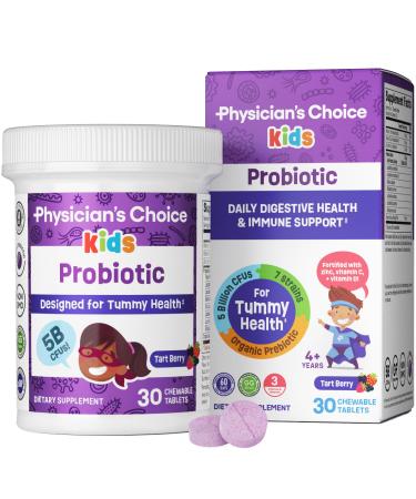 Physician's CHOICE Probiotics for Kids - 7 Diverse Strains Organic Prebiotics Vitamins & Minerals - Clinically Studied L. Rhamnosus GG - Immune & Digestive Support - No Sugar or Artificial Dyes Tart Berry 30 Count (Pack of 1)