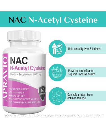 APRAVIO NAC Supplement 600mg - Antioxidant for Immune, Kidney & Liver Health - 60 Capsules - Buy Online on GoSupps.com