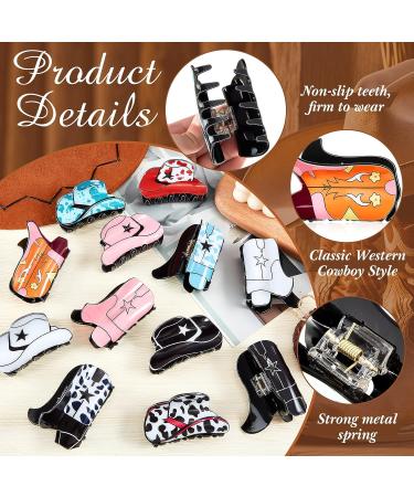 Yunlly 12 Pcs Western Cowboy Hair Claw Clips - Leopard Star Cowgirl Boot Hat Jaw Hair Clip Set for Girls - Buy Online on GoSupps.com