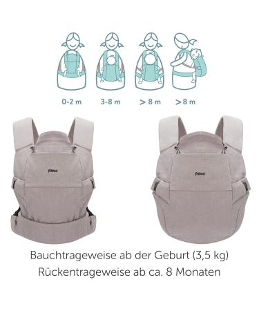 Fillikid Baby Carrier Natural - Cotton & Nettle Fiber Multi-Functional Belly & Back Carrier for Babies 3.5 kg+ Gray - Buy Online on GoSupps.com