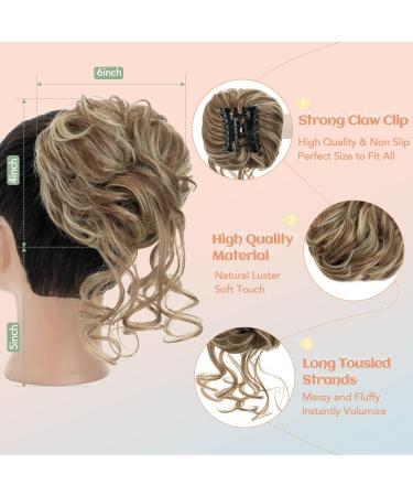 Synthetic Messy Bun Hair Piece Clip in Light Brown & Ash Blonde 12H24 for Women - Buy Online on GoSupps.com