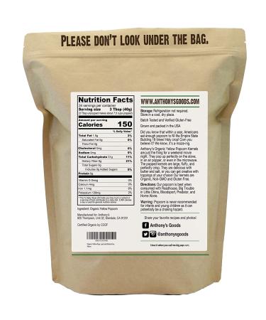 Anthony's Organic Yellow Popcorn Kernels 3 lb - Non-GMO, Gluten-Free Unpopped Snack - Buy Online on GoSupps.com