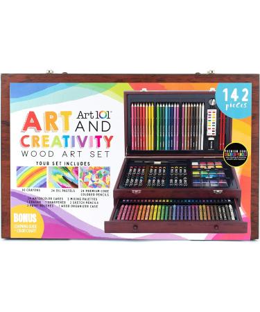 Art 101 142 Pc Doodle and Color Set in Wood Case with Premium Colored Pencils - Portable Art Studio with Various Mediums - Multicolor - Buy Online on GoSupps.com