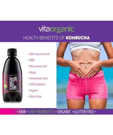 VitaOrganic Kombucha Tea Drink 330ml - Sparkling Green Tea with Live Kombucha Culture - 100% Organic Plant-Based Drinks - Buy Online on GoSupps.com