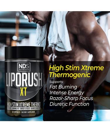 NDS Nutrition LipoRush XT - Super Concentrated Thermogenic with L-Carnitine and Teacrine - Supports Fat Shredding, Energy, Focus, Calorie Burning, Diuretic & Appetite Control (60 Capsules) - Buy Online on GoSupps.com