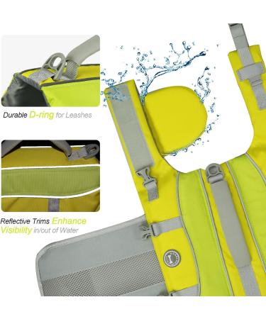 Vivaglory Dog Rescue Vest with Removable Front-Wheel Drive | Reflective Caps & Extra Upholstery for Swimming & Boating | Yellow-Gray M (53-63cm Chest) - Buy Online on GoSupps.com
