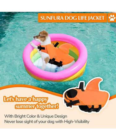 SUNFURA Small Orange Dog Shark Life Jacket | Ripstop Vest for Swimming Pool | Rescue Handle & Superior Buoyancy | Pet Preserver for Boating - Buy Online on GoSupps.com