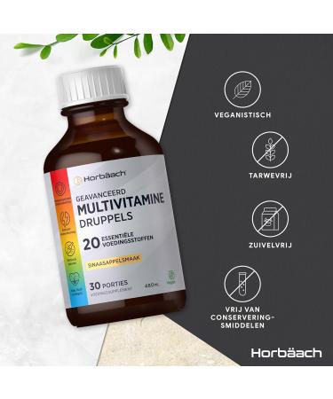Multivitamin Drops 480ml Vegan Liquid Multivitamin Supplement for Men and Women Horbach - Buy Online on GoSupps.com