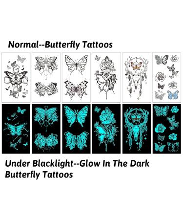 Glow In The Dark Butterfly Tattoos for Kids Girls - Konsait 12 Sheets | Safe & Easy to Use Neon Temporary Tattoos - Party Favors and Makeup Supplies - Buy Online on GoSupps.com