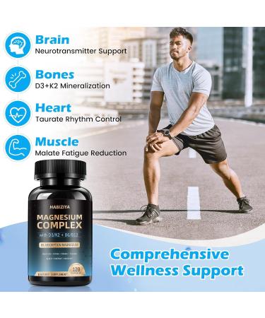Magnesium Complex Supplement 600mg with with D3 K2 MK7 & B Vitamins High Absorption Capsules with Glycinate Citrate & Malate Taurate Relaxation Muscle Heart Support Vegan 120 Capsules 120 Count (Pack of 1) - Buy Online on GoSupps.com