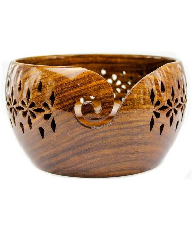 Rosewood Yarn Storage Bowl with Carved Holes | Knitting Crochet Accessories - Medium | Nagina International - Buy Online on GoSupps.com