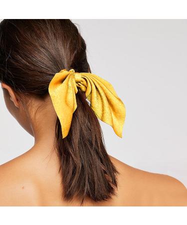 2Pcs Yellow Silk Hair Ties Set | Butterfly Bow Scrunchies for Women & Girls - Ideal for Parties & Everyday Wear - Buy Online on GoSupps.com