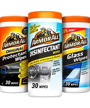 Car Protectant Wipes, Disinfectant Wipes, Glass Cleaner Wipes by Armor All, Cleaning Wipes Variety Pack for Cars, Trucks, Motorcycles, 3 Each, 3 Pack Disinfectant Wipes Variety Kit (3pk)